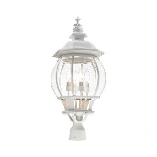 Frontenac Candelabra Base 4 Light Bulb Socket Large Outdoor Post Top Lantern 26.5" x 11.5" Aluminum and Clear Beveled Glass, Textured White Finish 120V for Garden, Exterior Post - 7703-13