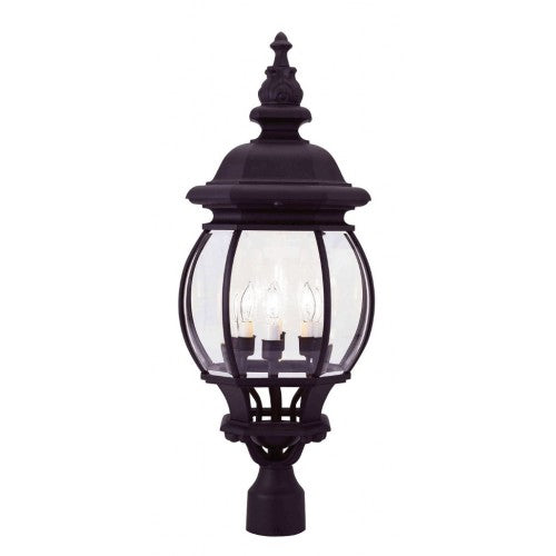Frontenac Candelabra Base 4 Light Bulb Socket Large Outdoor Post Top Lantern 26.5" x 11.5" Aluminum and Clear Beveled Glass, Textured Black Finish 120V for Garden, Exterior Post - 7703-14