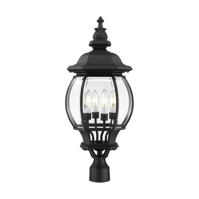 Frontenac Candelabra Base 4 Light Bulb Socket Large Outdoor Post Top Lantern 26.5" x 11.5" Aluminum and Clear Beveled Glass, Textured Black Finish 120V for Garden, Exterior Post - 7703-14