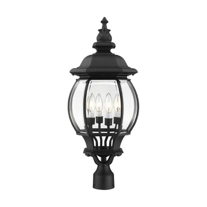 Frontenac Candelabra Base 4 Light Bulb Socket Large Outdoor Post Top Lantern 26.5" x 11.5" Aluminum and Clear Beveled Glass, Textured Black Finish 120V for Garden, Exterior Post - 7703-14