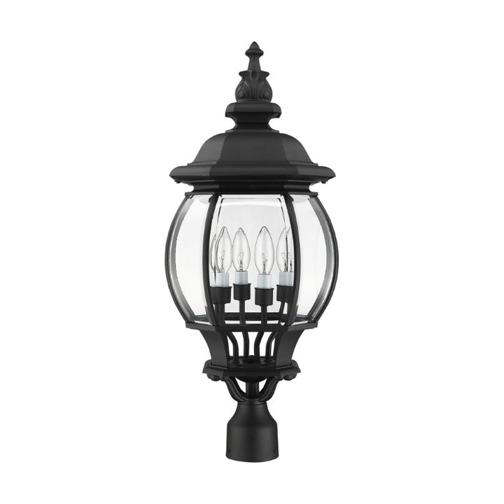Frontenac Candelabra Base 4 Light Bulb Socket Large Outdoor Post Top Lantern 26.5" x 11.5" Aluminum and Clear Beveled Glass, Textured Black Finish 120V for Garden, Exterior Post - 7703-14