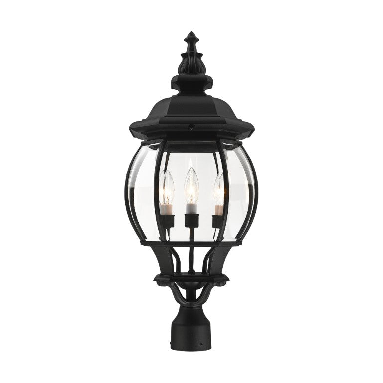 Frontenac Candelabra Base 4 Light Bulb Socket Large Outdoor Post Top Lantern 26.5" x 11.5" Aluminum and Clear Beveled Glass, Textured Black Finish 120V for Garden, Exterior Post - 7703-14