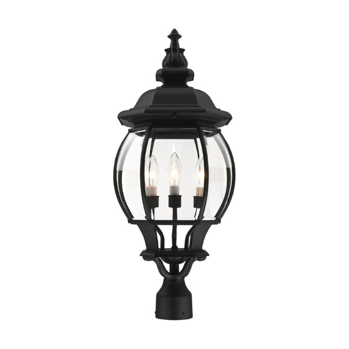 Frontenac Candelabra Base 4 Light Bulb Socket Large Outdoor Post Top Lantern 26.5" x 11.5" Aluminum and Clear Beveled Glass, Textured Black Finish 120V for Garden, Exterior Post - 7703-14