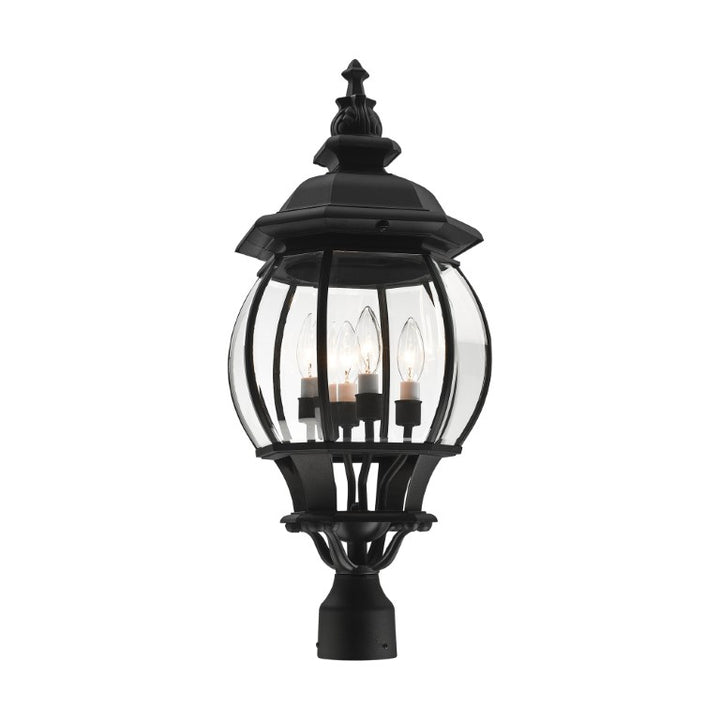 Frontenac Candelabra Base 4 Light Bulb Socket Large Outdoor Post Top Lantern 26.5" x 11.5" Aluminum and Clear Beveled Glass, Textured Black Finish 120V for Garden, Exterior Post - 7703-14