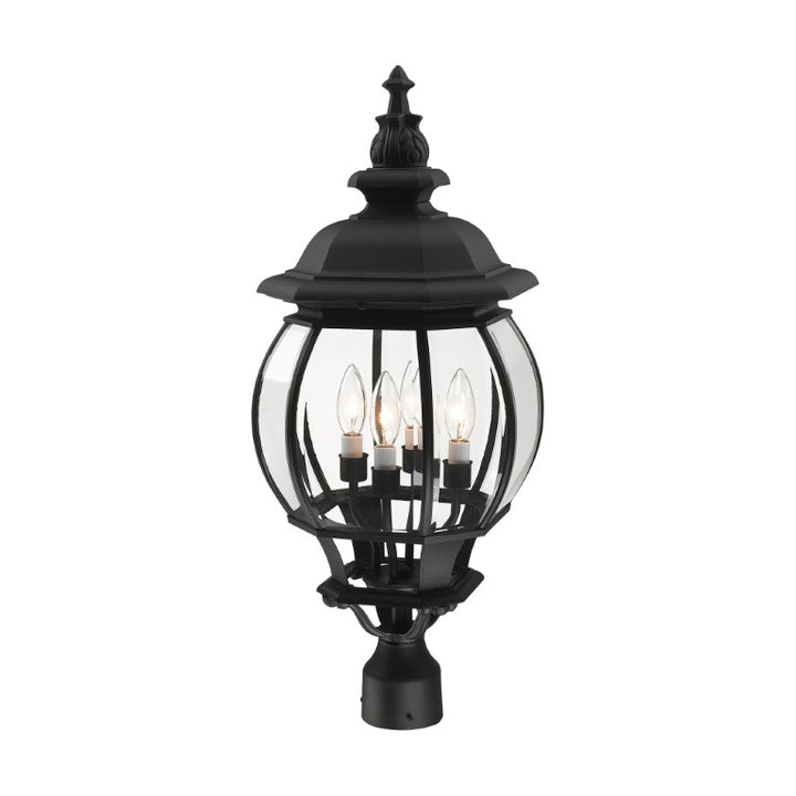 Frontenac Candelabra Base 4 Light Bulb Socket Large Outdoor Post Top Lantern 26.5" x 11.5" Aluminum and Clear Beveled Glass, Textured Black Finish 120V for Garden, Exterior Post - 7703-14