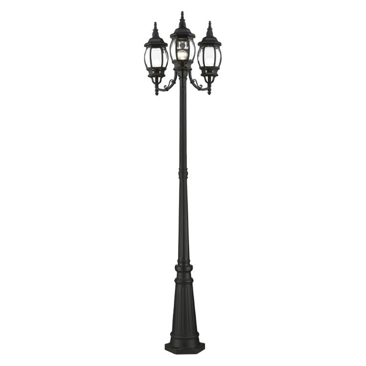 Frontenac Medium Base 3 Light Bulb Socket Outdoor 3 Head Post 84" x 24" Aluminum and Clear Beveled Glass, Textured Black Finish 120V for Garden, Exterior Post - 7710-14