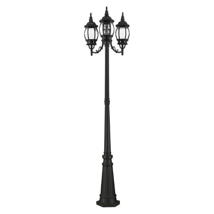 Frontenac Medium Base 3 Light Bulb Socket Outdoor 3 Head Post 84" x 24" Aluminum and Clear Beveled Glass, Textured Black Finish 120V for Garden, Exterior Post - 7710-14