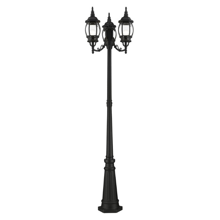 Frontenac Medium Base 3 Light Bulb Socket Outdoor 3 Head Post 84" x 24" Aluminum and Clear Beveled Glass, Textured Black Finish 120V for Garden, Exterior Post - 7710-14
