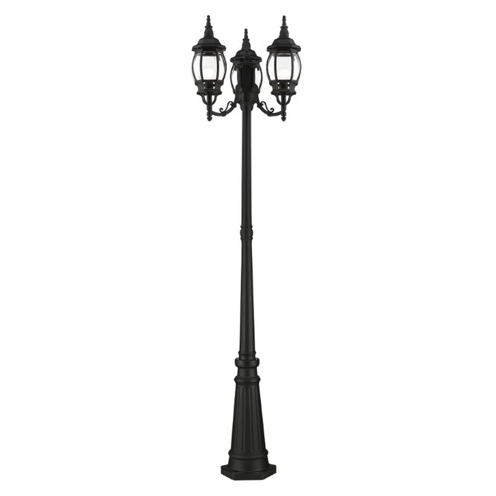 Frontenac Medium Base 3 Light Bulb Socket Outdoor 3 Head Post 84" x 24" Aluminum and Clear Beveled Glass, Textured Black Finish 120V for Garden, Exterior Post - 7710-14