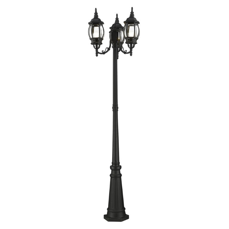 Frontenac Medium Base 3 Light Bulb Socket Outdoor 3 Head Post 84" x 24" Aluminum and Clear Beveled Glass, Textured Black Finish 120V for Garden, Exterior Post - 7710-14