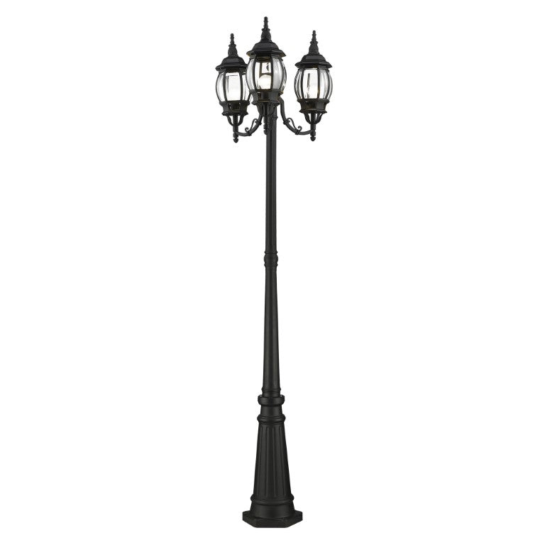 Frontenac Medium Base 3 Light Bulb Socket Outdoor 3 Head Post 84" x 24" Aluminum and Clear Beveled Glass, Textured Black Finish 120V for Garden, Exterior Post - 7710-14
