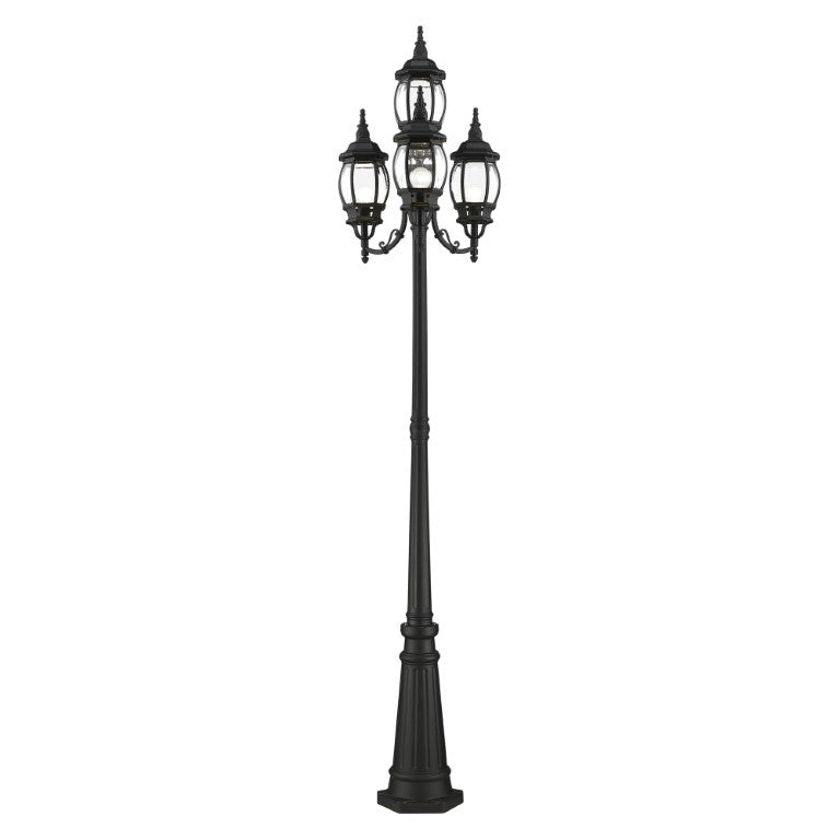 Frontenac Medium Base 4 Light Bulb Socket Outdoor 4 Head Post 93" x 24" Aluminum and Clear Beveled Glass, Textured Black Finish 120V for Garden, Exterior Post - 7711-14