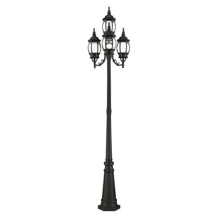 Frontenac Medium Base 4 Light Bulb Socket Outdoor 4 Head Post 93" x 24" Aluminum and Clear Beveled Glass, Textured Black Finish 120V for Garden, Exterior Post - 7711-14