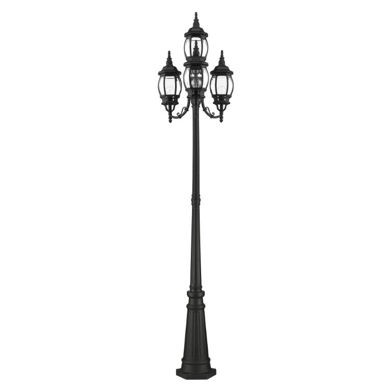 Frontenac Medium Base 4 Light Bulb Socket Outdoor 4 Head Post 93" x 24" Aluminum and Clear Beveled Glass, Textured Black Finish 120V for Garden, Exterior Post - 7711-14