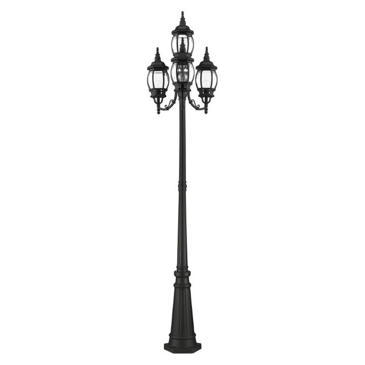 Frontenac Medium Base 4 Light Bulb Socket Outdoor 4 Head Post 93" x 24" Aluminum and Clear Beveled Glass, Textured Black Finish 120V for Garden, Exterior Post - 7711-14