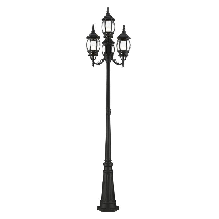 Frontenac Medium Base 4 Light Bulb Socket Outdoor 4 Head Post 93" x 24" Aluminum and Clear Beveled Glass, Textured Black Finish 120V for Garden, Exterior Post - 7711-14