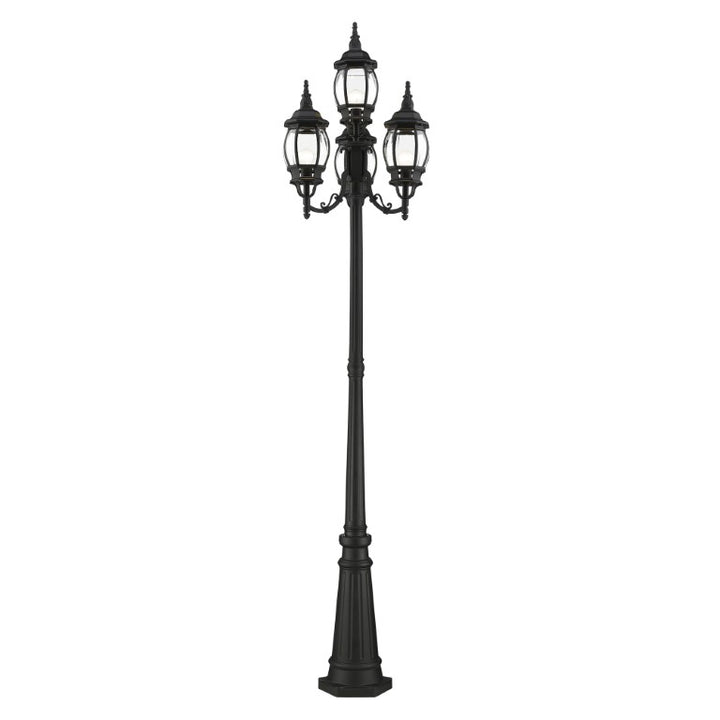 Frontenac Medium Base 4 Light Bulb Socket Outdoor 4 Head Post 93" x 24" Aluminum and Clear Beveled Glass, Textured Black Finish 120V for Garden, Exterior Post - 7711-14