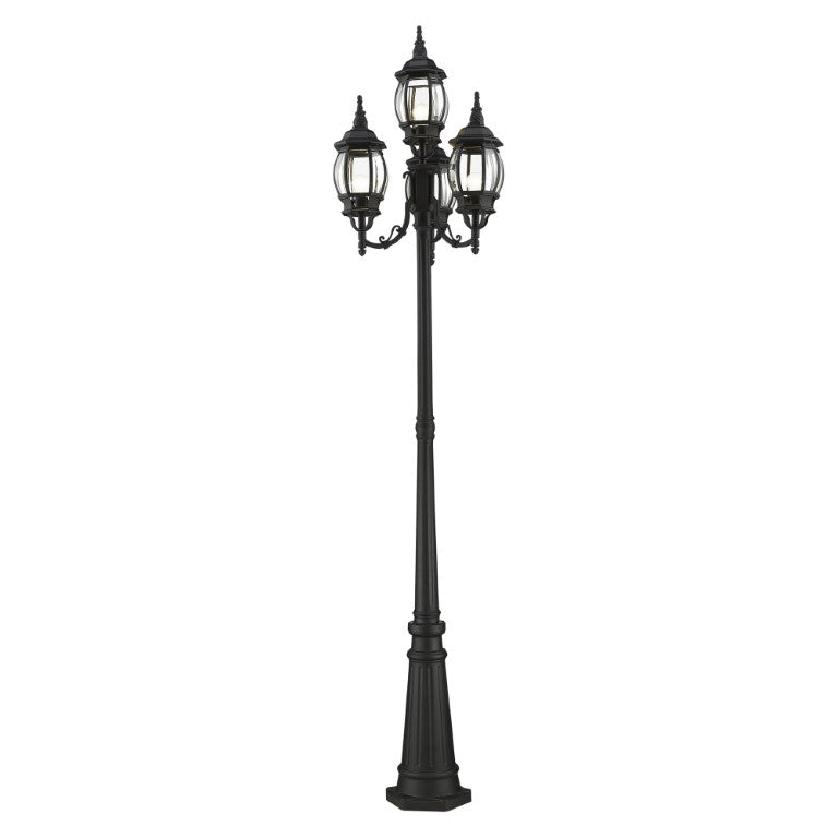 Frontenac Medium Base 4 Light Bulb Socket Outdoor 4 Head Post 93" x 24" Aluminum and Clear Beveled Glass, Textured Black Finish 120V for Garden, Exterior Post - 7711-14