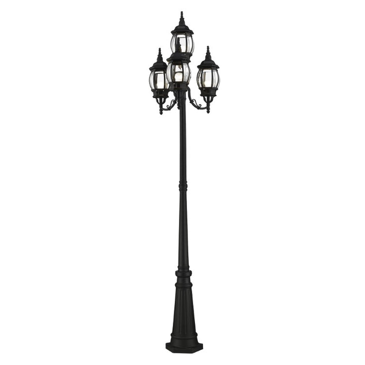 Frontenac Medium Base 4 Light Bulb Socket Outdoor 4 Head Post 93" x 24" Aluminum and Clear Beveled Glass, Textured Black Finish 120V for Garden, Exterior Post - 7711-14