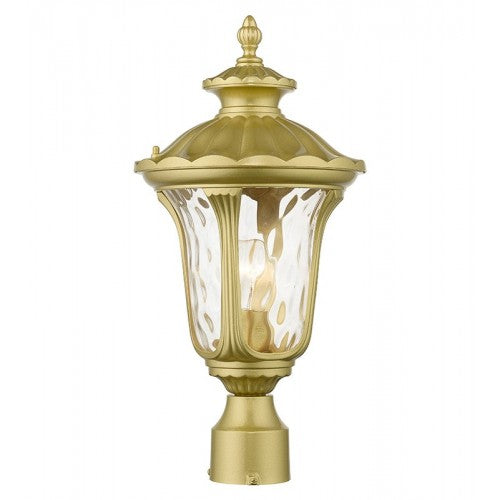 Oxford Medium Base 1 Light Bulb Socket Medium Outdoor Post Top Lantern 19" x 9.5" Cast Aluminum and Hand Blown Clear Water Glass, Soft Gold Finish 120V for Garden, Exterior Post - 7855-33