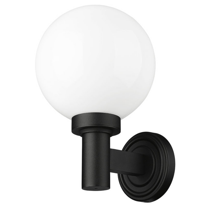 Laurent Outdoor Wall Sconce Light 1 E26 Medium Base Light Bulb Socket Outdoor Marine Grade Aluminum and Glass 9" x 8" x 12.5" Black with White Opal Finish 120V for Garden, Interior, Exterior, Garage and Patio 597M-BK