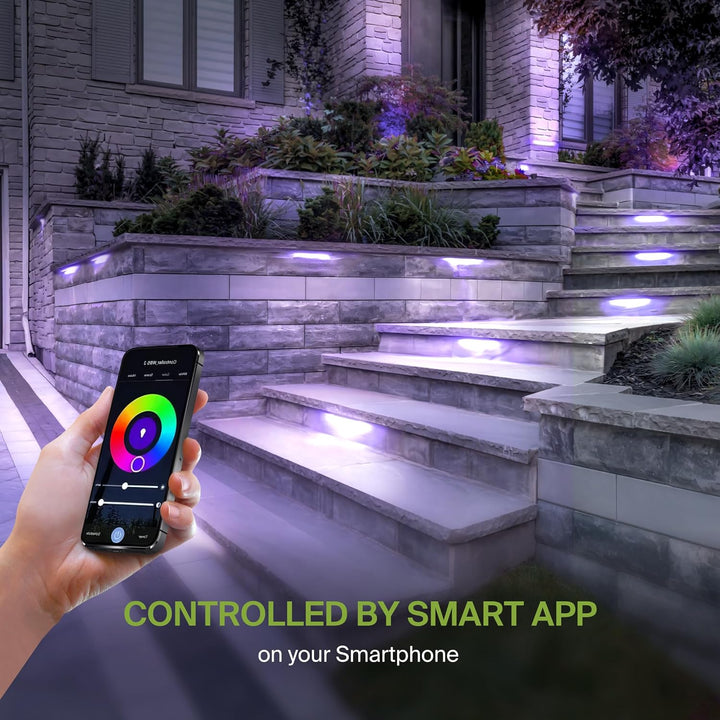 ELRA07 8-Pack 5W 12" Smart RGBCW Color Changing 2700K-6500K Waterproof LED Stairs, Fence, Hardscape Step Light Fixture Package