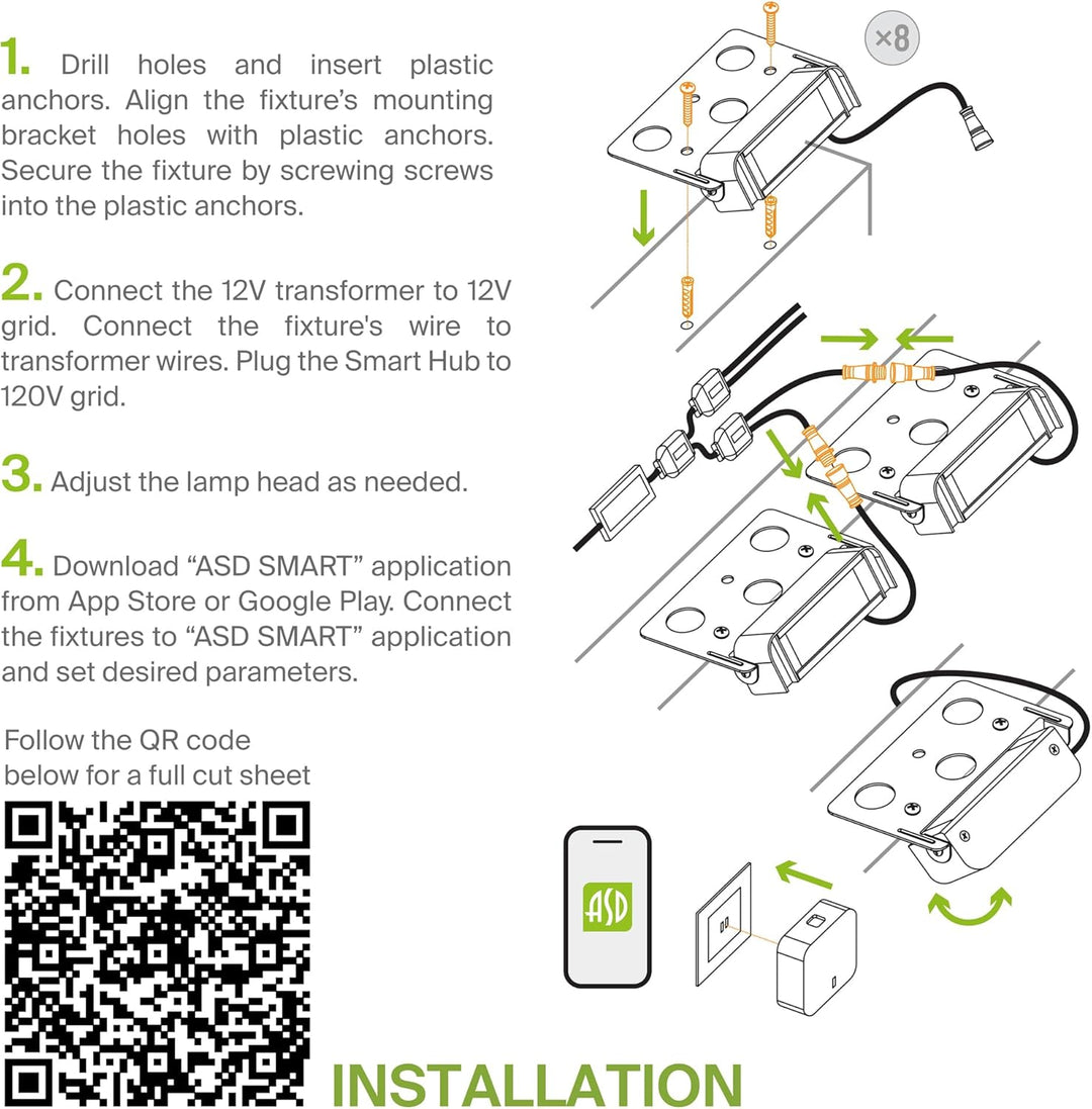 ELRA07 8-Pack 5W 12" Smart RGBCW Color Changing 2700K-6500K Waterproof LED Stairs, Fence, Hardscape Step Light Fixture Package