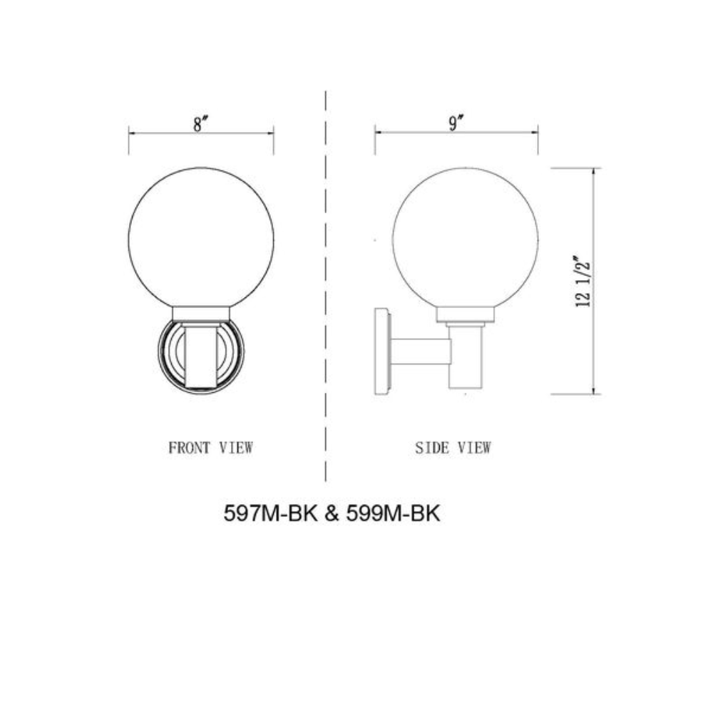Laurent Outdoor Wall Sconce Light 1 E26 Medium Base Light Bulb Socket Outdoor Marine Grade Aluminum and Glass 9" x 8" x 12.5" Black with White Opal Finish 120V for Garden, Interior, Exterior, Garage and Patio 597M-BK