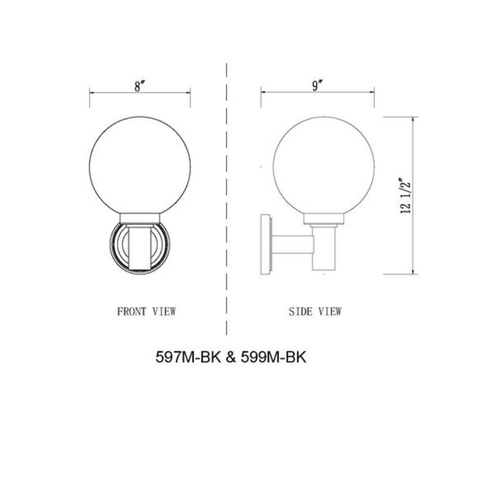 Laurent Outdoor Wall Sconce Light 1 E26 Medium Base Light Bulb Socket Outdoor Marine Grade Aluminum and Glass 9" x 8" x 12.5" Black with White Opal Finish 120V for Garden, Interior, Exterior, Garage and Patio 597M-BK