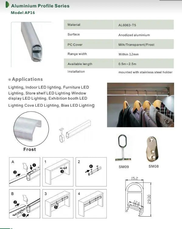 Riel para colgar armario de aluminio ovalado para tiras de luces LED | Paquete de 10