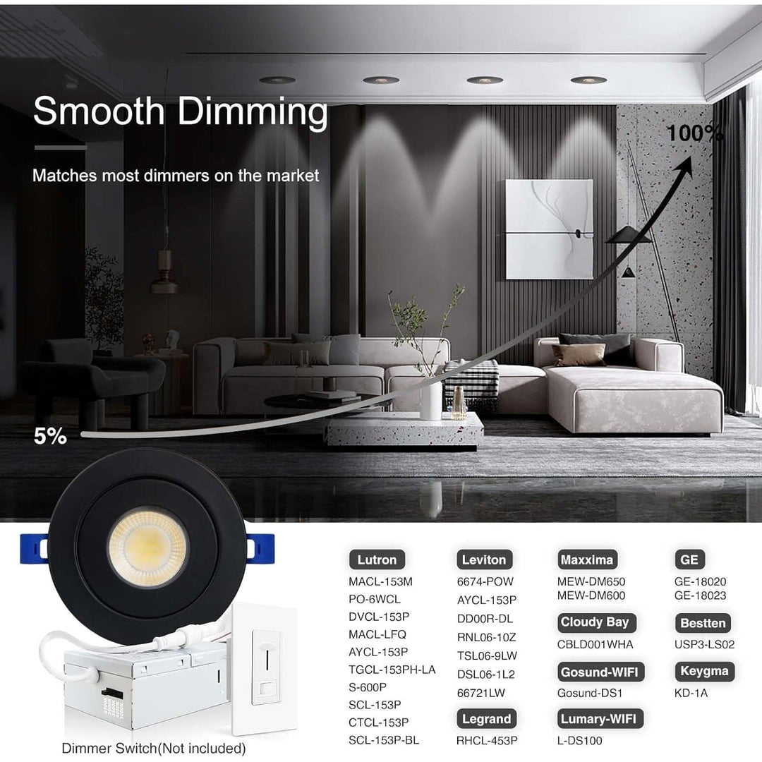 LED Canless Recessed Light 4x/8x/12x Package 9W 4 inch Gimbal 5CCT Dimmable Adjustable Directional Retrofit Eyeball Lighting with Jbox ETL Rated