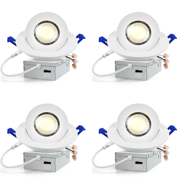 LED Canless Recessed Light 4x/8x/12x Package 9W 4 inch Gimbal 5CCT Dimmable Adjustable Directional Retrofit Eyeball Lighting with Jbox ETL Rated