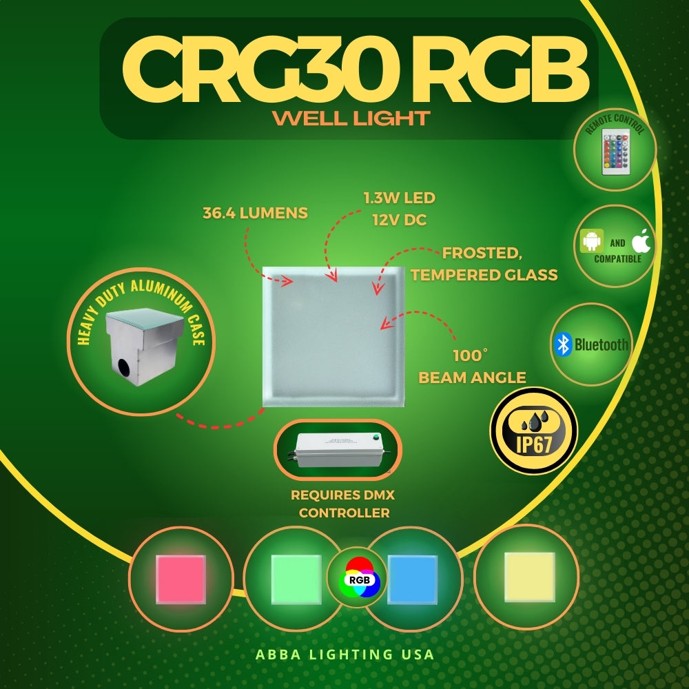 CRG30 4x/8x/12x Package DC12V Low Voltage In Ground RGB or WW LED Brick Paver Light Square IP67 Waterproof Warm White