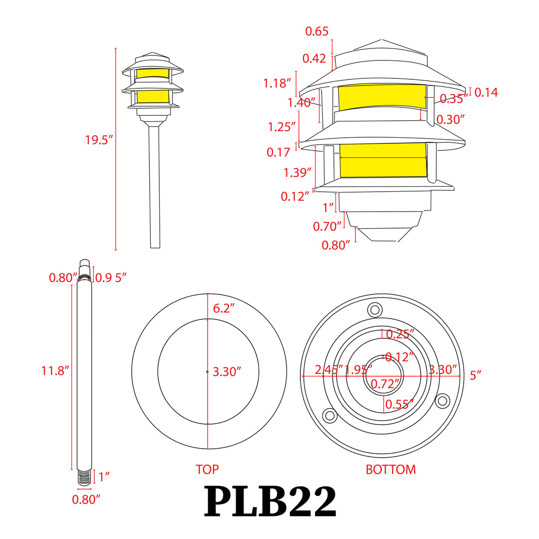 PLB22 Cast Brass Pagoda LED 12V Low Voltage Pathway Outdoor Lighting Landscape Fixture