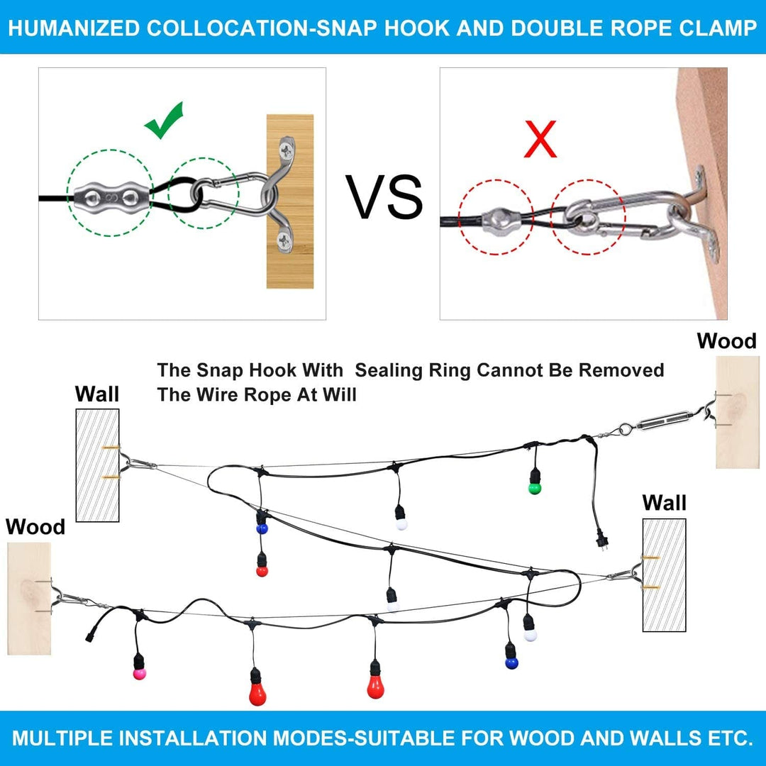 SLGC02 164 ft String Light Hanging Cable Kit, Nylon Coated 304 Stainless Steel Guide Wire and Accessories for Outdoor Bistro String Lights