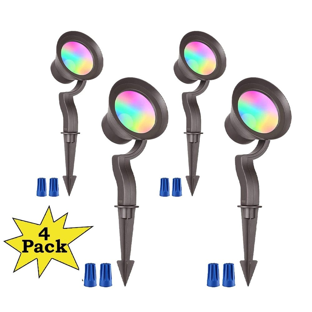 ALSR03 4-Pack RGB LED Landscape Spot Lights Package, 12W Low Voltage 12V Directional Outdoor Landscape Lighting - Sun Bright Lighting