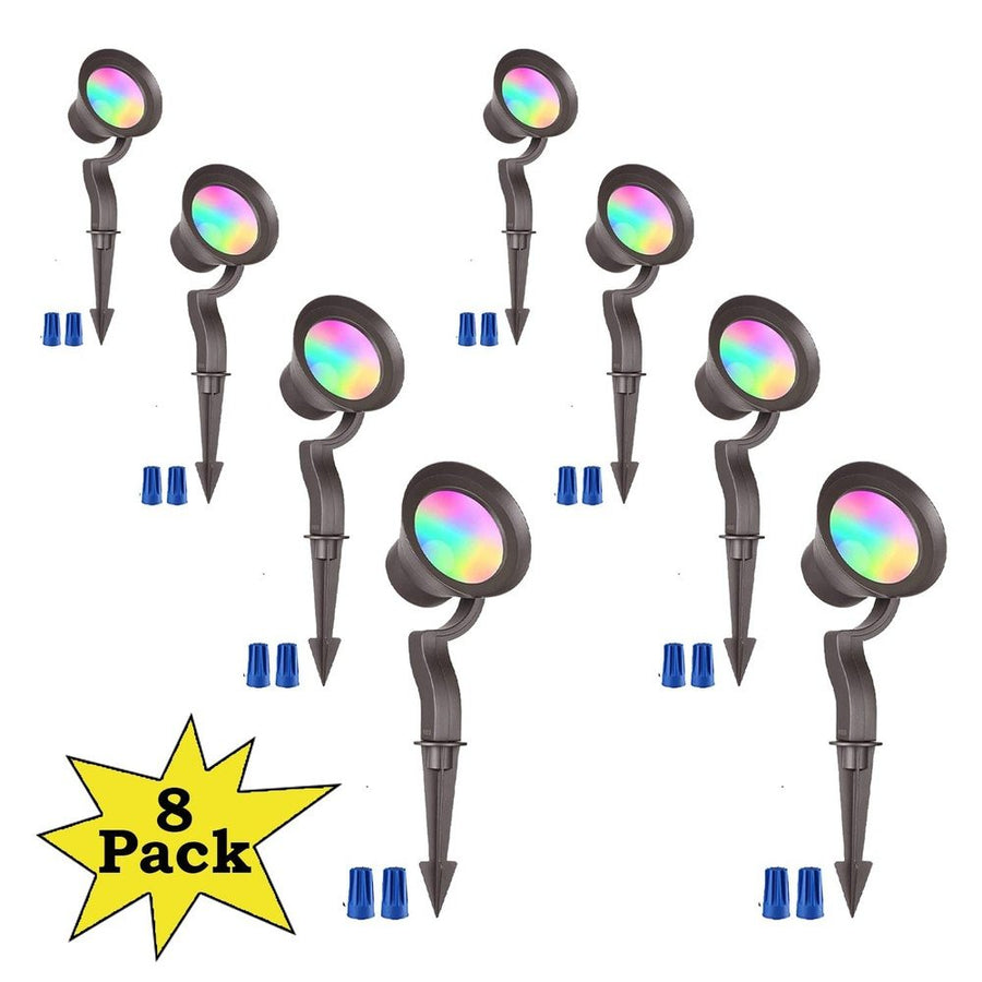 ALSR03 8-Pack RGB LED Landscape Spot Lights Package, 12W Low Voltage 12V Directional Outdoor Landscape Lighting - Sun Bright Lighting