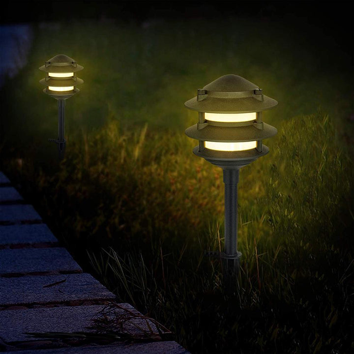 KL302 12V AC/DC Aluminum Low Voltage Landscape Lighting 3 Tier Pagoda Path Light.