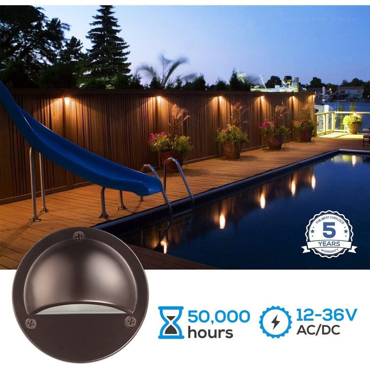 DLA01 12-Pack Brown 2.5W Low Voltage LED Outdoor Half Moon Deck Lights Package, 12V LED Step Fence Landscape Lights