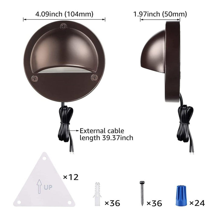 DLA01 12-Pack Brown 2.5W Low Voltage LED Outdoor Half Moon Deck Lights Package, 12V LED Step Fence Landscape Lights