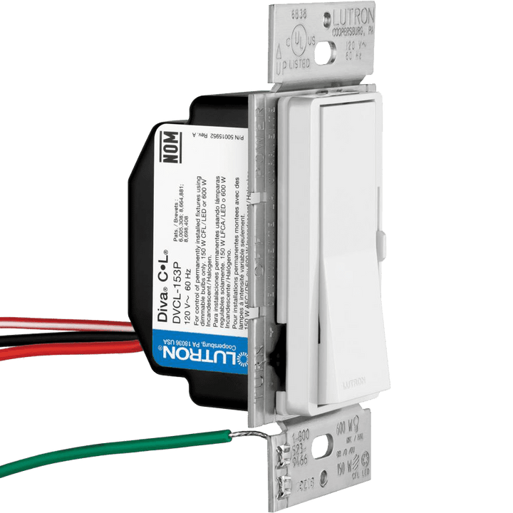Lutron Diva C.L Dimmer Switch for Dimmable LED, Halogen and Incandescent Bulbs, Single-Pole or 3-Way, White.