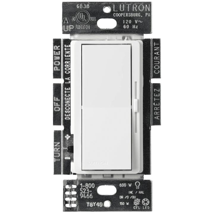 Lutron Diva C.L Dimmer Switch for Dimmable LED, Halogen and Incandescent Bulbs, Single-Pole or 3-Way, White.