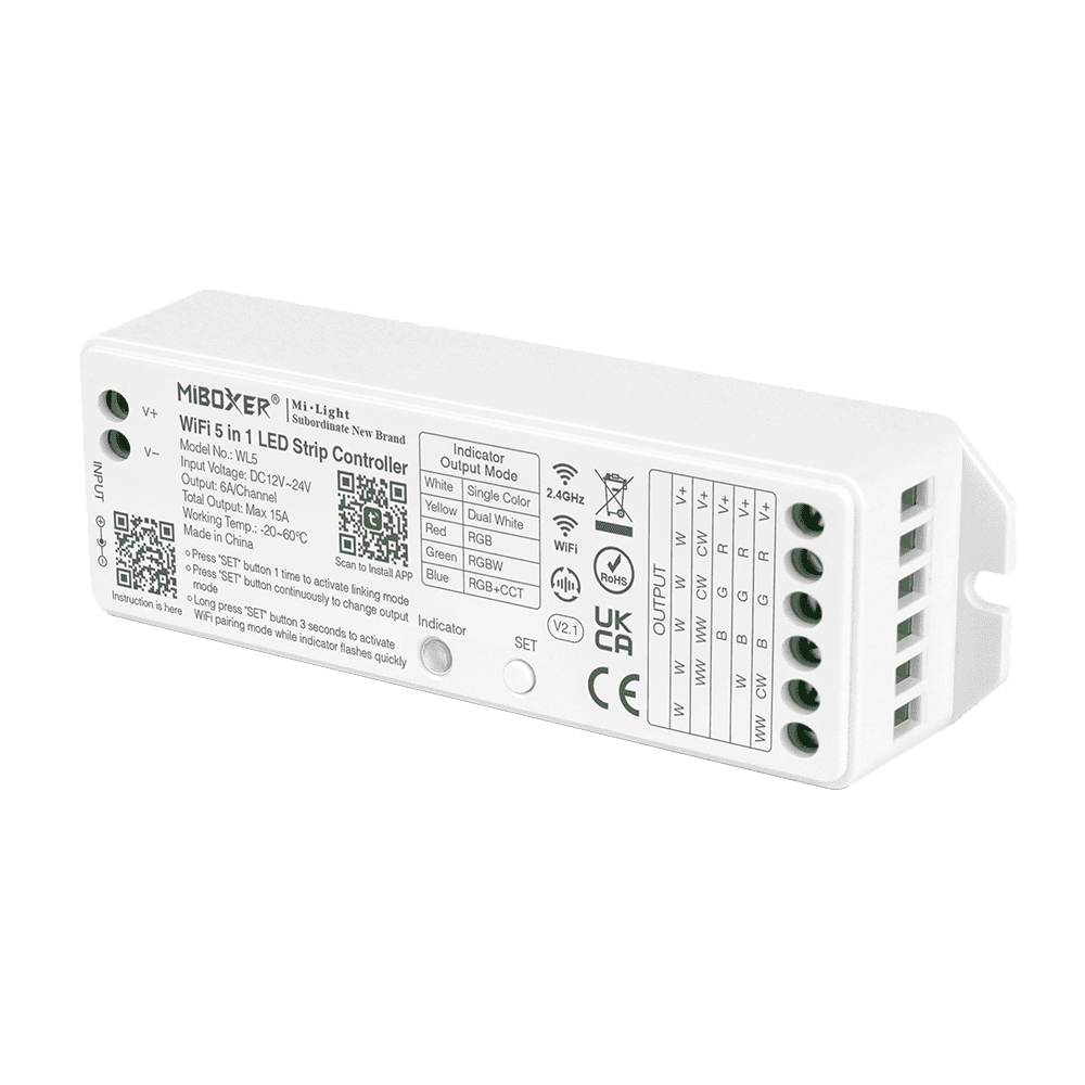 Miboxer WL5 LED Strip Light 5 in 1 Controller for 5050 3528 2835, Smartphone APP Control