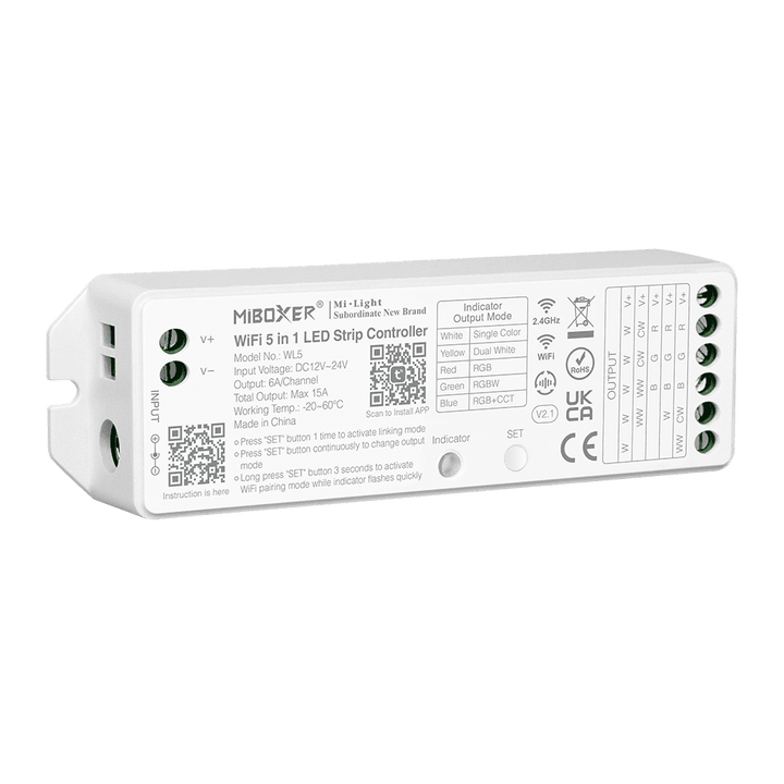 Miboxer WL5 LED Strip Light 5 in 1 Controller for 5050 3528 2835, Smartphone APP Control