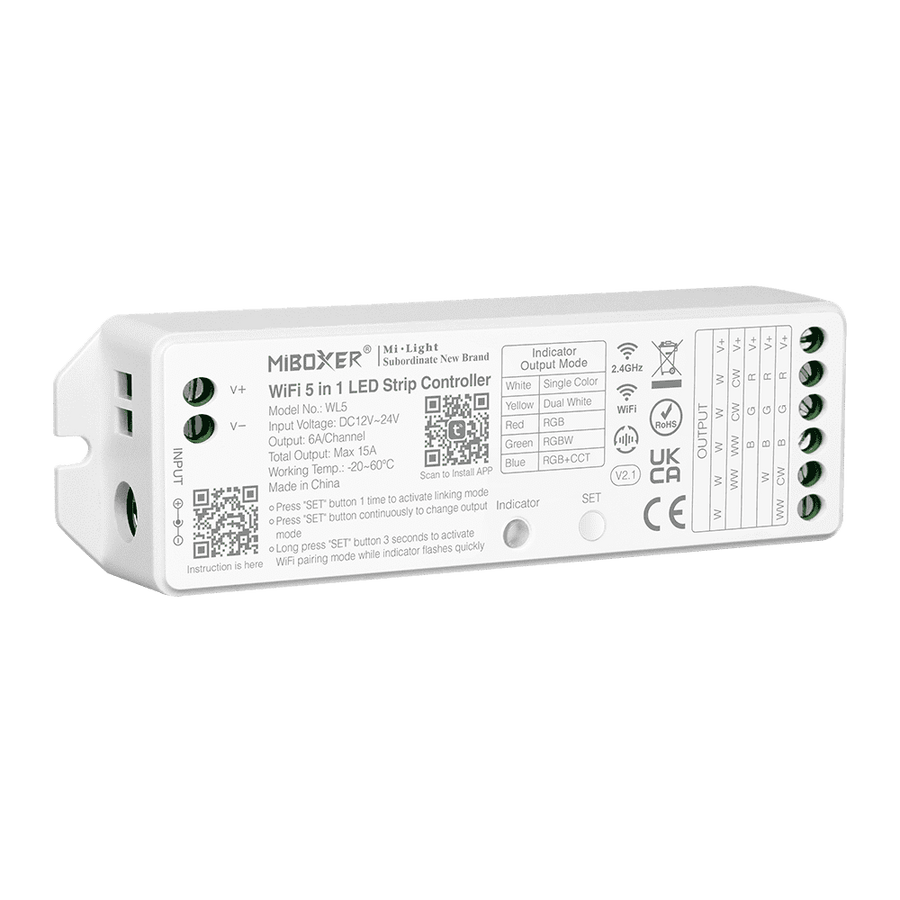 Miboxer WL5 LED Strip Light 5 in 1 Controller for 5050 3528 2835, Smartphone APP Control