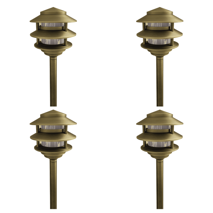 PLB22 4x/8x/12x Package Cast Brass Pagoda LED Low Voltage Pathway Outdoor Lighting Landscape Fixture 5W 3000K Bulb