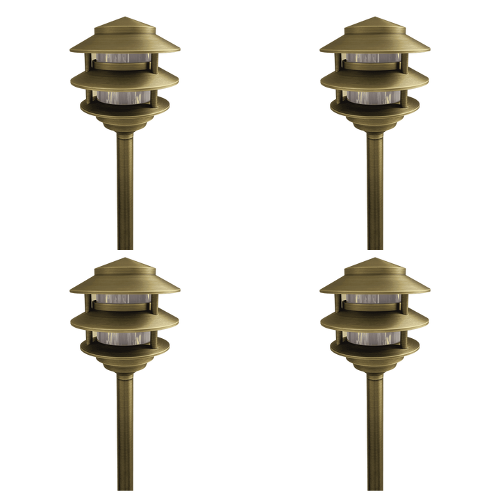 PLB22 4x/8x/12x Package Cast Brass Pagoda LED Low Voltage Pathway Outdoor Lighting Landscape Fixture 3W 3000K Bulb