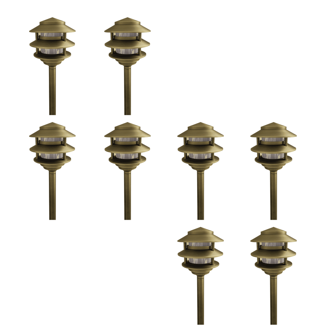 PLB22 4x/8x/12x Package Cast Brass Pagoda LED Low Voltage Pathway Outdoor Lighting Landscape Fixture 3W 3000K Bulb