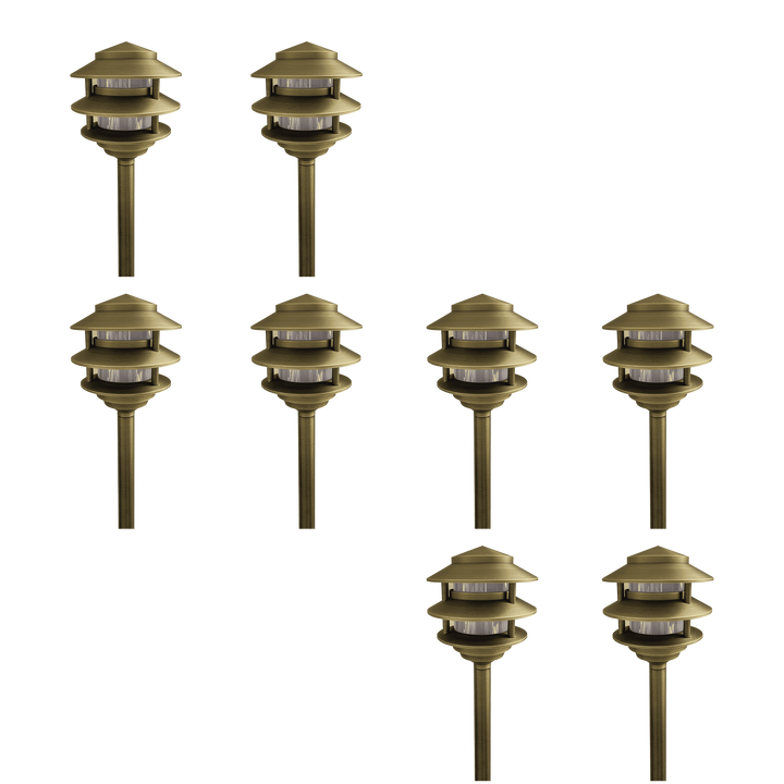 PLB22 4x/8x/12x Package Cast Brass Pagoda LED Low Voltage Pathway Outdoor Lighting Landscape Fixture 3W 3000K Bulb