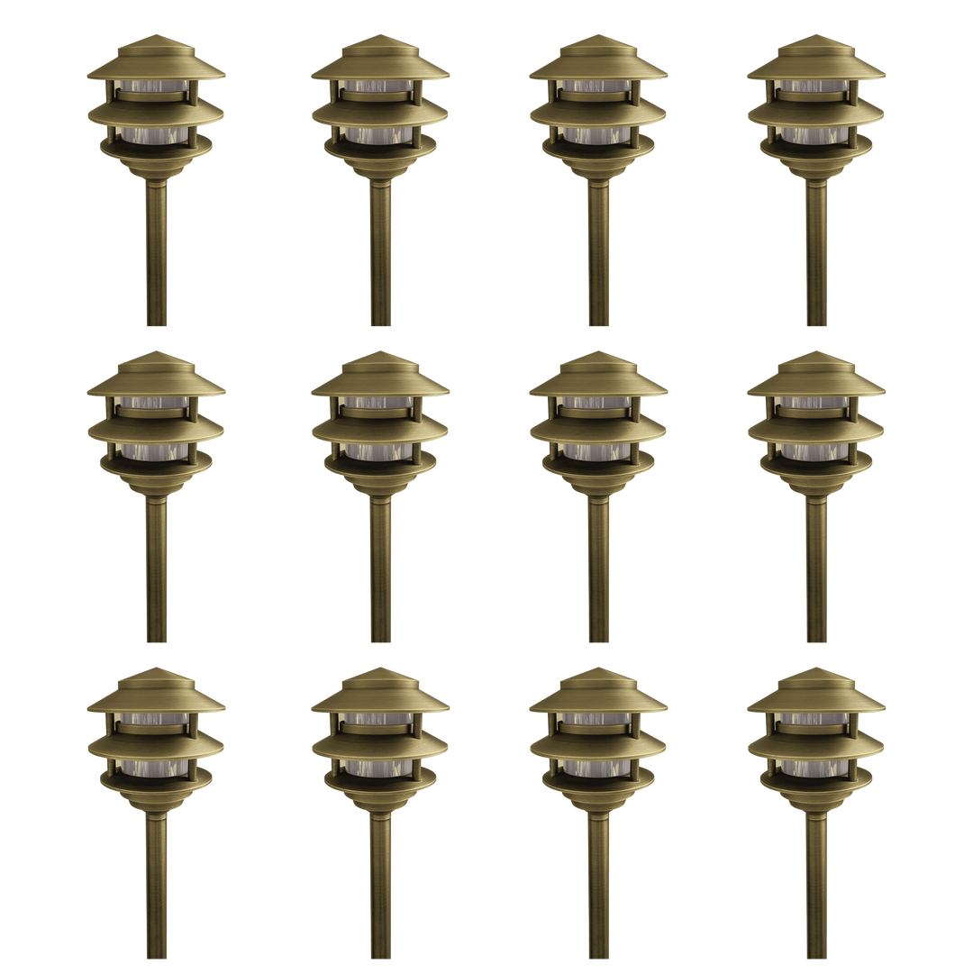 PLB22 4x/8x/12x Package Cast Brass Pagoda LED Low Voltage Pathway Outdoor Lighting Landscape Fixture 3W 3000K Bulb